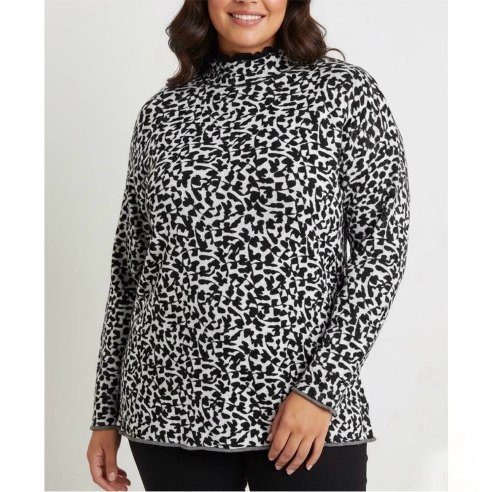 NIC+ZOE Climbing Vines Floral Mock TurtleNeck Sweater Top Blue Black 3X